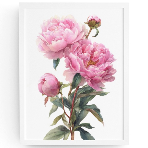 Watercolor Peonies Flowers Wall Art Print, Unframed - Vibrant Floral Grace - Picture 1 of 6